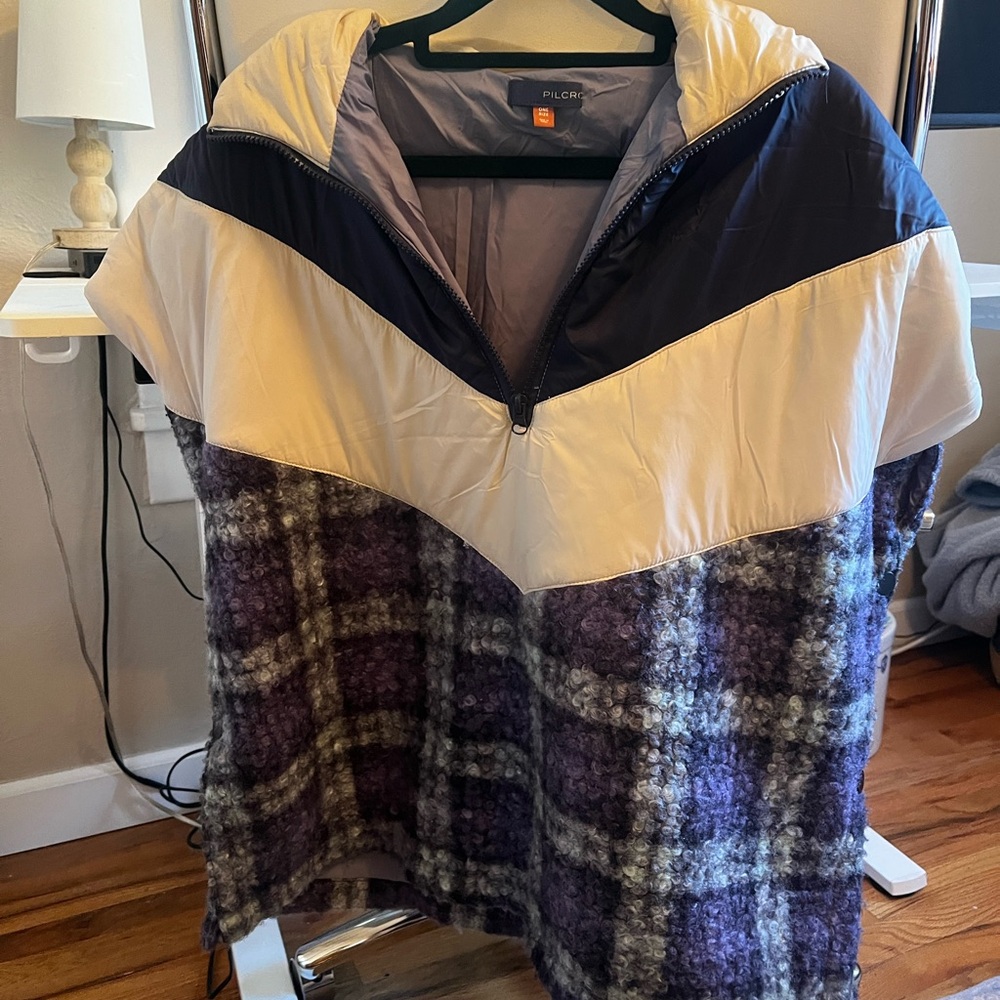 Anthropologie Pilcro Blue and Cream Plaid Puffer Vest